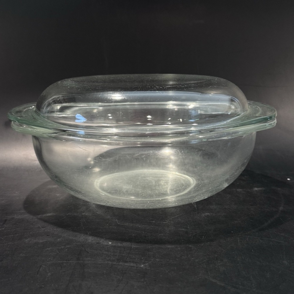 Vintage PYREX Clear Glass 2QT Covered Casserole Dish USA